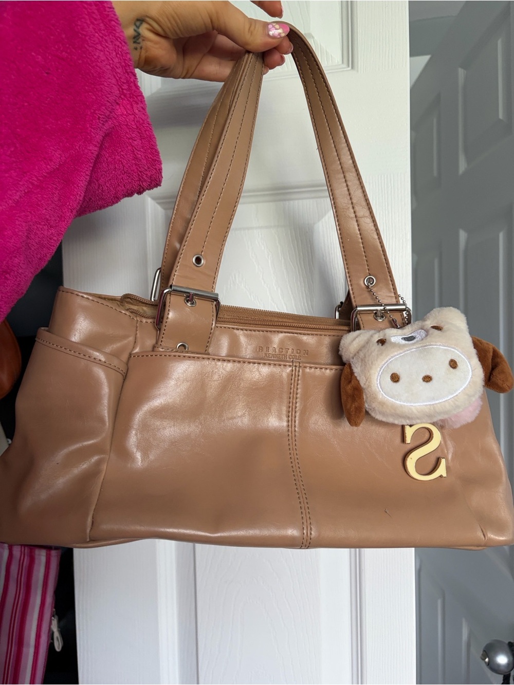 Kenneth Cole Tan Leather Shoulder Bag with Gold Accent